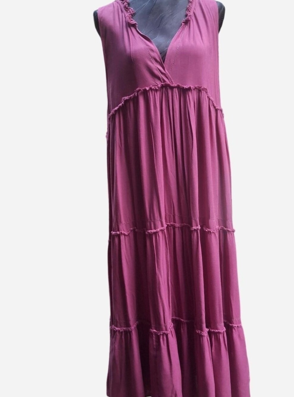 Cost Plus World Market Sleeveless Tiered Maxi Dress in Magenta